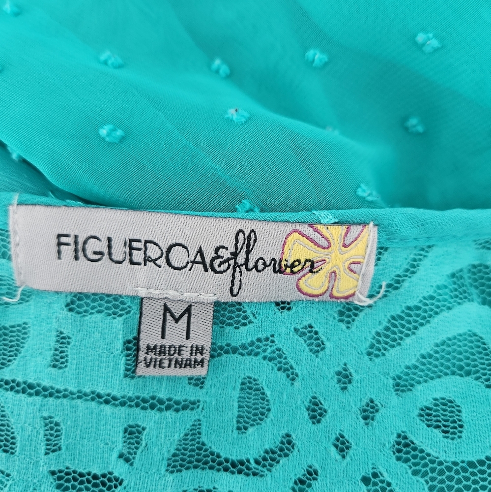 Figueroa & Flower Sheer Teal Blouse Top Medium - Picture 5 of 7